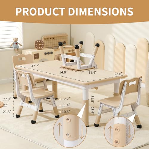 Kids-Table-and-4-Chairs-Set-Height-Adjustable-Toddler-Table-and-Chairs-Set-Graffiti-Desktop-Children-Activity-Table-for-Ages-2-10-Daycare-Classroom-HOM Kids Table and 4 Chairs Set Height Adjustable Toddler Table and Chairs Set Graffiti Desktop Children Activity Table for Ages 2 10 Daycare Classroom HOM