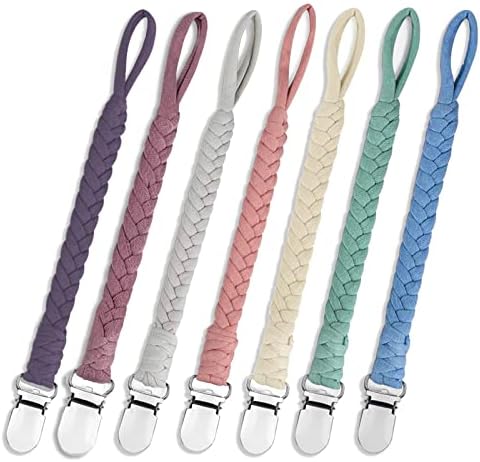 7 Pcs Pacifier Clips for Baby Girls & Boys, Handmade Braided Pacifier Clip Cotton Binky Clips Fits All Pacifiers Pacifier Holder Modern Unisex Smoother Baby Gifts