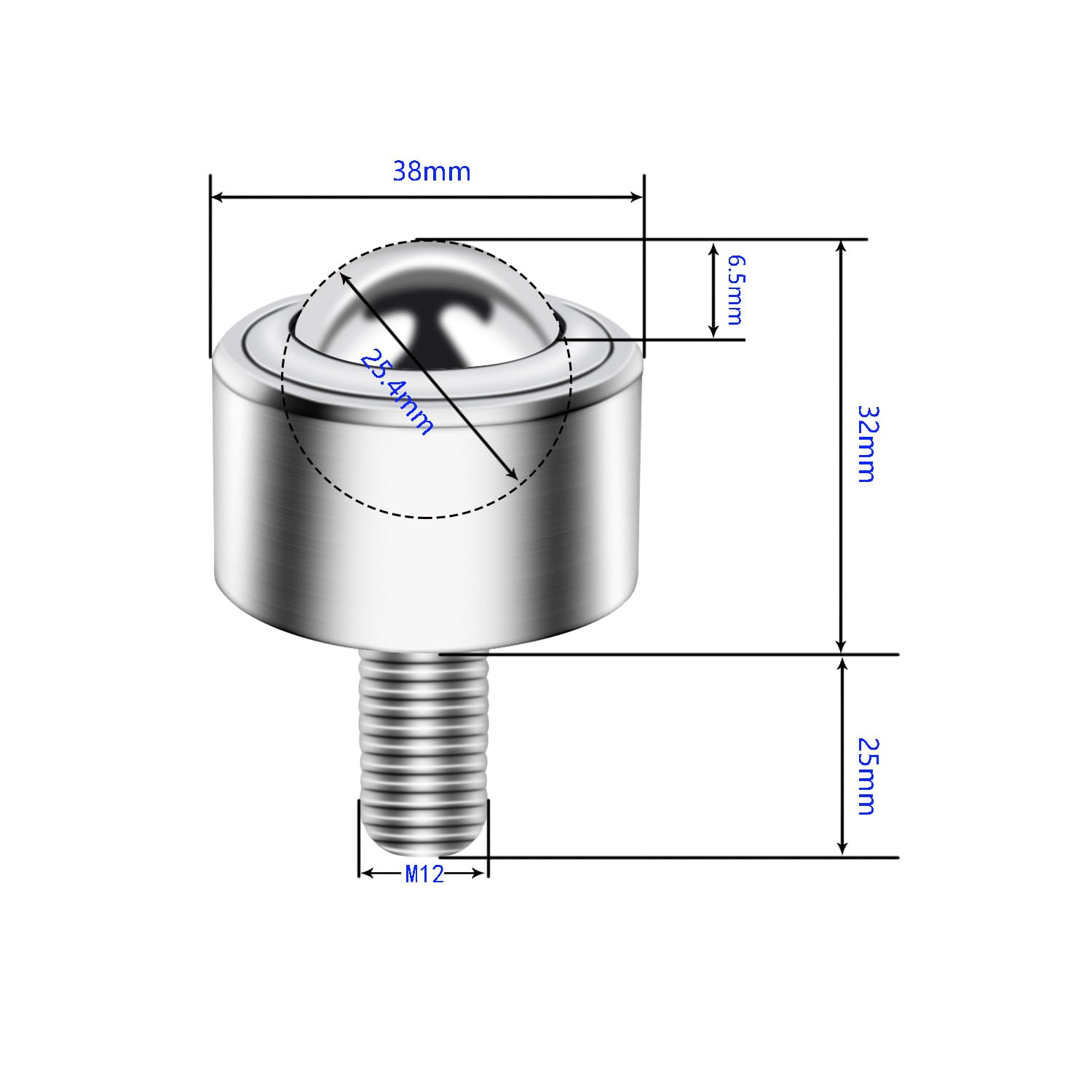 Roulements de transfert à billes 4 pièces, tige filetée M12, roulettes de transfert à rouleaux à billes de 1 pouce, acier à roulement et acier au carbone, capacité de charge totale de 1180 lb-KSM.