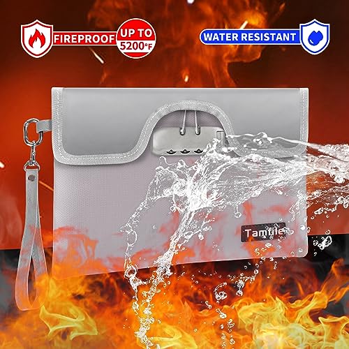 5200°F Fireproof Money Bag with Lock, Water Fireproof Document Bag with Zipper, 8 Layers Fire Insulation, Small Fireproof Safe Storage Pouch with Lock for Cash, Passport, (8.3" x 11", Silver) by Tamfile - Image 4