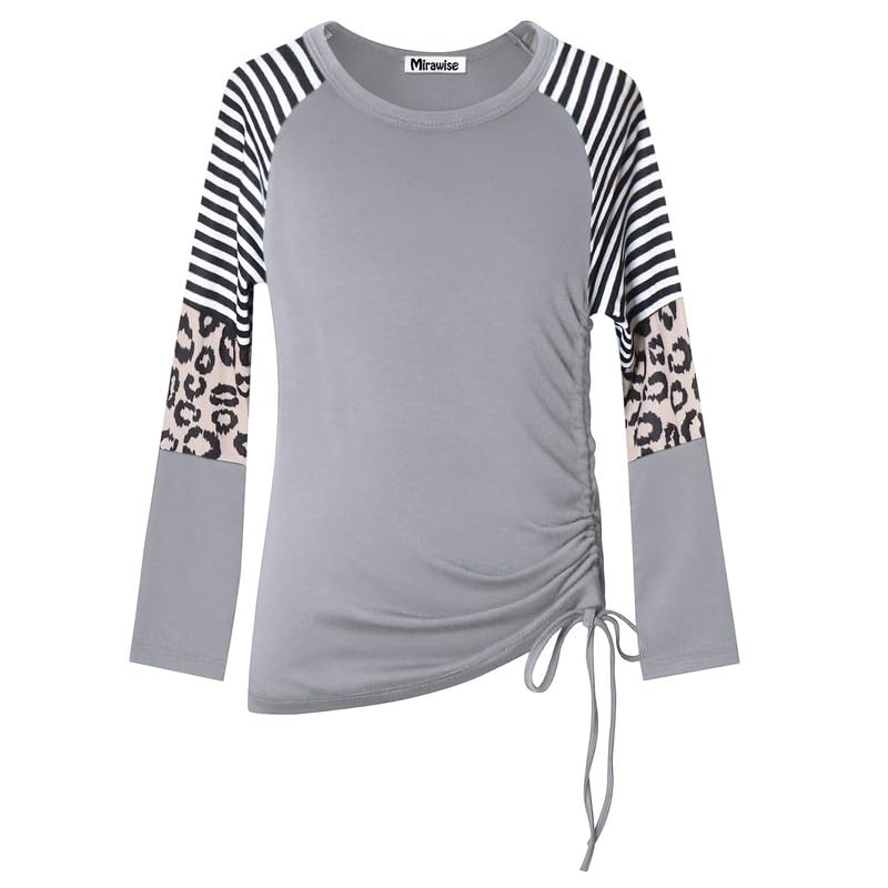 Image of Mirawise Girls Casual Long Short Shirts Tunic Tops Tee Shirt T-Shirts Side Tie Blouse 4-13 Years