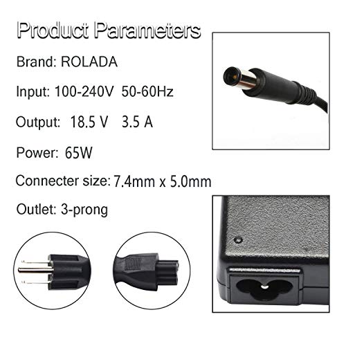 image for ROLADA 65W Laptop Charger AC/DC Adapter for HP Pavilion G4 G6 G7 M6 DM
