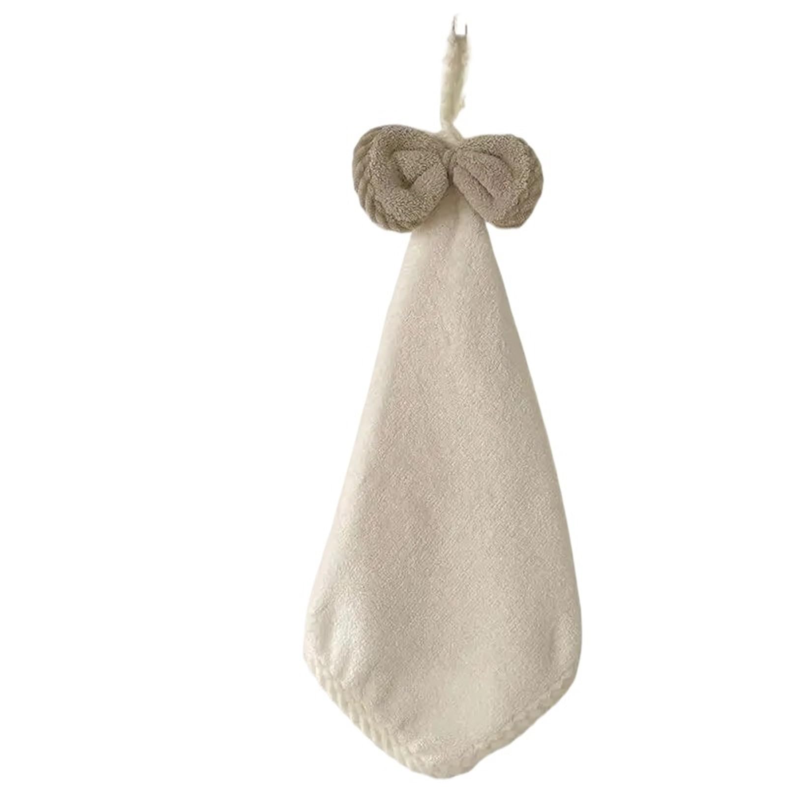 FGUJSUR Hand Towels Hand Wiping Cute Bow Hanging Coral Fleece Towel Bathroom Absorbent Small Quick Drying(Beige)
