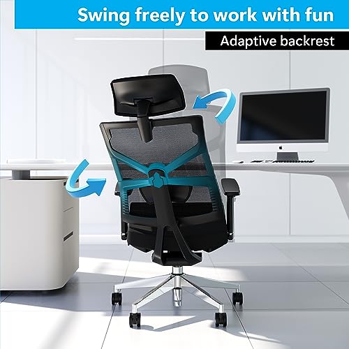 Holludle Ergonomic Office Chair With Adaptive Backrest, High Back Computer Desk Chair With 4D Armrests, Adjustable Seat Depth, Lumbar Support And 2D Headrest, Swivel Task Chair, Black #TOP1