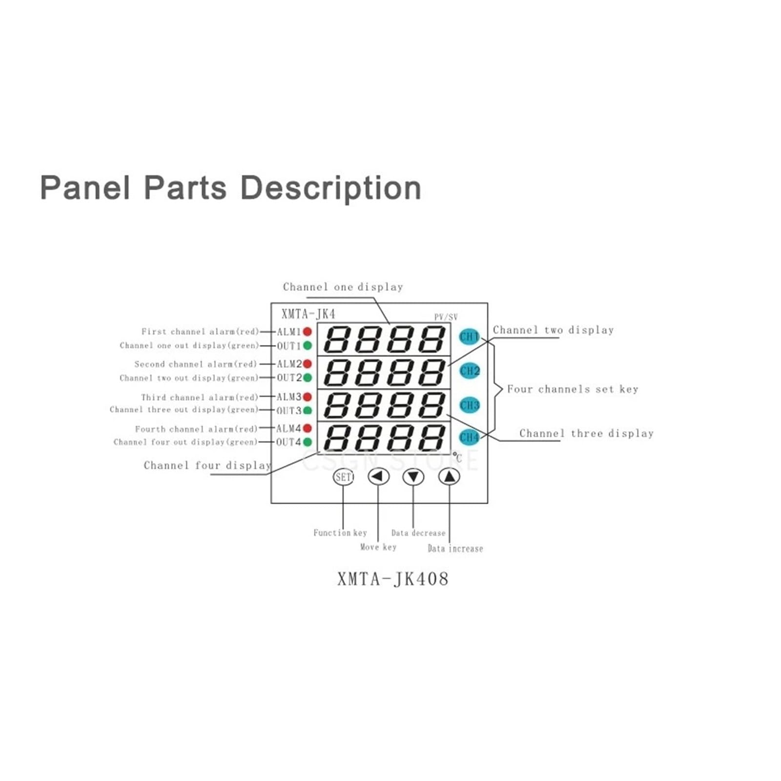 Controlador de Temperatura Pid de 4 Canales XMTA-JK4/408/418G, 220 V, Salida de relé SSR de 96 mm.(SSR Output 1 Alarm)