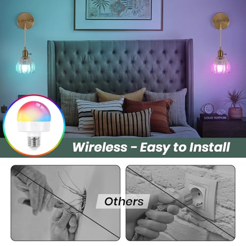 Image of Vintage Battery Operated Wall Sconces Sets Of Two, Indoor not Hardwired Transparent Tulip Glass Lampshade Fixtures, Rechargeable Wireless RGB Wall Lights with Dimmable Remote, for Bedroom Living Room