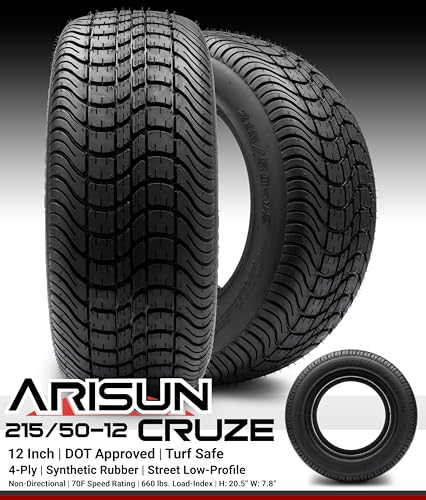 MODZ® Aftershock Red and Black 12" Golf Cart Wheels and Arisun Cruze (215/50-12) DOT Low Profile Golf Cart Tires Combo - Set of 4