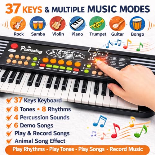 Image of SMARTBOY Piano Keyboard for Kids Boys Girls, Rechargeable, Electronic 37 Keys Microphone Mic, 8 Tones 8 Rhythms, 4 Percussion Sounds, 6 Demo Songs, Play & Record Music, Animal Sound Effects Toy 430CP1