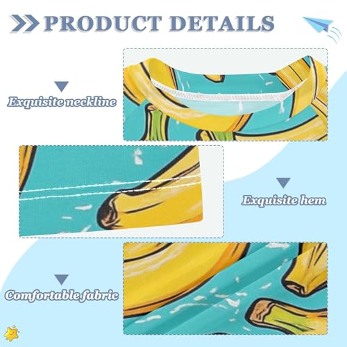 Kids Swimsuit Blue Yellow Banana Fruit Sunscreen T-Shirts Swimwear Sets UPF 50+3