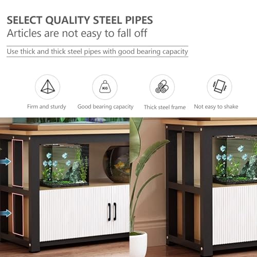 Solidna czarna stalowa półka na terrarium dla gadów z szafką do przechowywania, 120 x 45 cm, okrągłe narożniki: uniwersalny regał nadaje się do terrarium, hogare