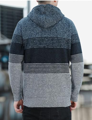 Image of Kinkia Men's Zip Up Hoodies Casual Long Sleeve Full Zipper Sherpa Fleece Lined Knit Cardigan Sweater Jacket with Pockets