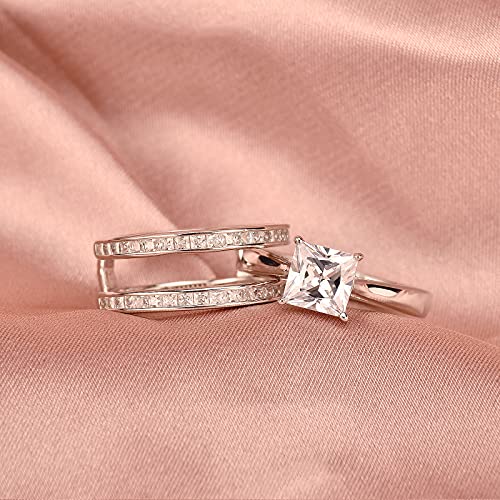 Wuziwen Princess Bridal Ring Set for Women Wedding Band Guard Enhancers CZ Sterling Silver Size 4-134