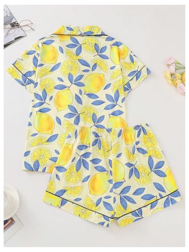 Verdusa Women's 2 Piece Sleepwear Button Down Pajama Sets Short Sleeve Shirt and Shorts2
