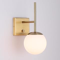 Gold Wall Sconce Mid Century Modern Wall Lighting with Frosted Glass Shade Globe Art Deco Wall Light Fixture