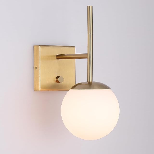 Gold Wall Sconce Mid Century Modern Wall Lighting with Frosted Glass Shade Globe Art Deco Wall Light Fixture