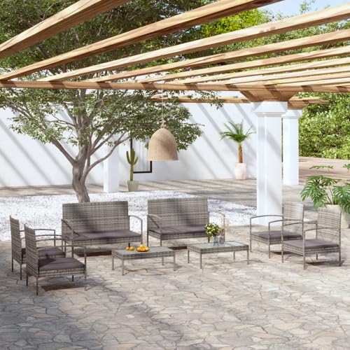 HOMELEN Juego de muebles de jardín de 8 piezas con cojines de polirratán gris, juego de muebles de jardín, muebles de jardín, juegos de entretenimiento, balcón, sofá, salón, adecuado para jardines y