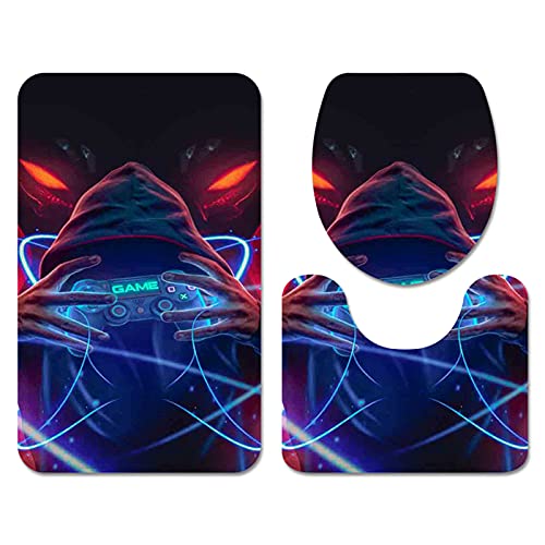 Flanell Badematten Badteppich Set 3 Teilig Gamer Gamepad Games Motiv WC U-förmig Teppich Vorleger und…