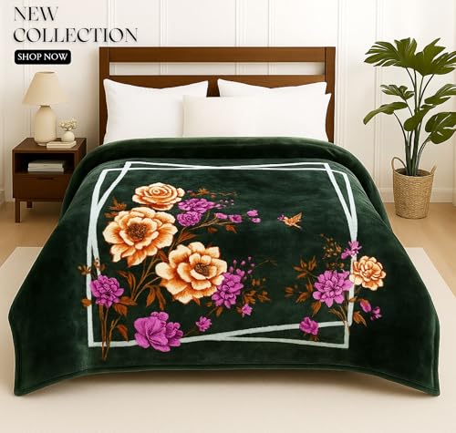 Image of HOMEKART Premium 300 GSM Mink Blanket for Double Bed | Super Soft Cloudy Printed for All Season | Ultra-Soft & Cozy Single Ply Blanket| 220 x 230 cm, (Green)