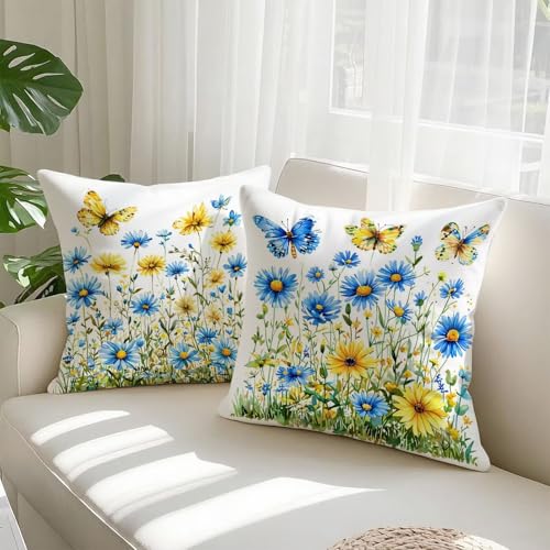 Housse de coussin velours double face imperméable bleu luxe 60x60