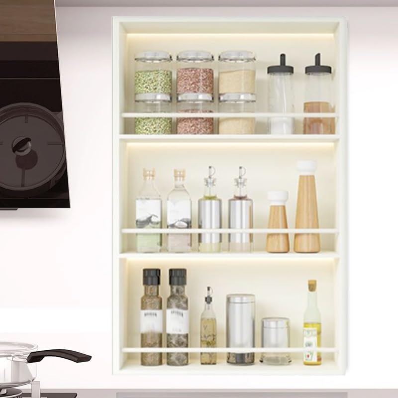 Portaspezie da incasso in acciaio inox, moderno, con guardrail, versatile, rettangolare, per armadio, bagno, dispensa, soggiorno (50 x 120 x 10 cm)