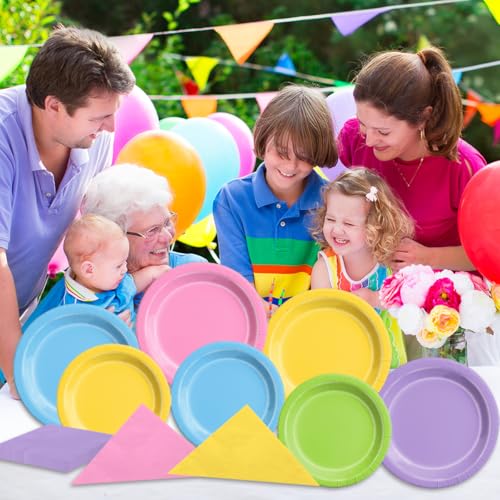 Image of CMUSKO 60Pcs Rainbow Plates and Napkins - Cute Bear Party Decoration Colorful Pastel Tableware for Birthday,Baby Shower,Wedding