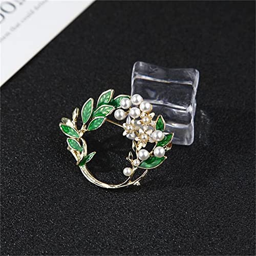 Junyy Dainty Enamel Gardenia Flower Pearl Brooch For Women Girls Lapel Wedding Breastpins Corsage(Green) One Size #TOP2