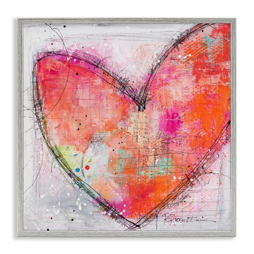 Abstract Heart Splatter Hatching Design, 12 x 12 Inch Framed Giclée Print