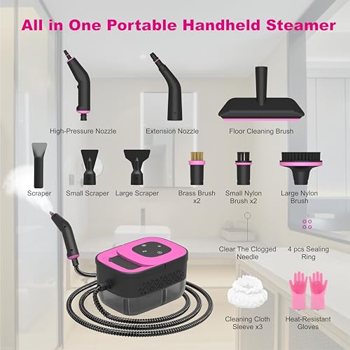 Image of Portable Steam Cleaner for Cleaning with 16pcs Accessories, 6-Level Adjustable, 15s Heat-Up, Handheld Steam Cleaner for Home, Tile, Grease, Dirt, Car Detailing, Lightweight Design for Women& Girls