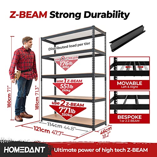 Homedant Z-beam 5-Tier Laminated Heavy Duty Garage Storage Adjustable Wide Size Metal Shelving Unit Utility Rack Shelves Organization Multipurpose Shelf Shed Warehouse 47.7"W x 18.2"D x 71.3"H 4Pack