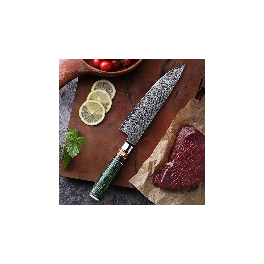 Knife-Set-8-PCS-67-Layer-Damascus-Steel-Professional-Kitchen-Knives-Sets-Multifunctional-Utility-Chef-Knife-Green-Grain-Shell-Resin-Handle-Kitchen-Knife-Set-BY-ZZYY-Color-8PCS Knife Set, 8 PCS 67 Layer Damascus Steel Professional Kitchen Knives Sets Multifunctional Utility Chef Knife Green Grain Shell Resin Handle Kitchen Knife Set BY ZZYY (Color : 8PCS)
