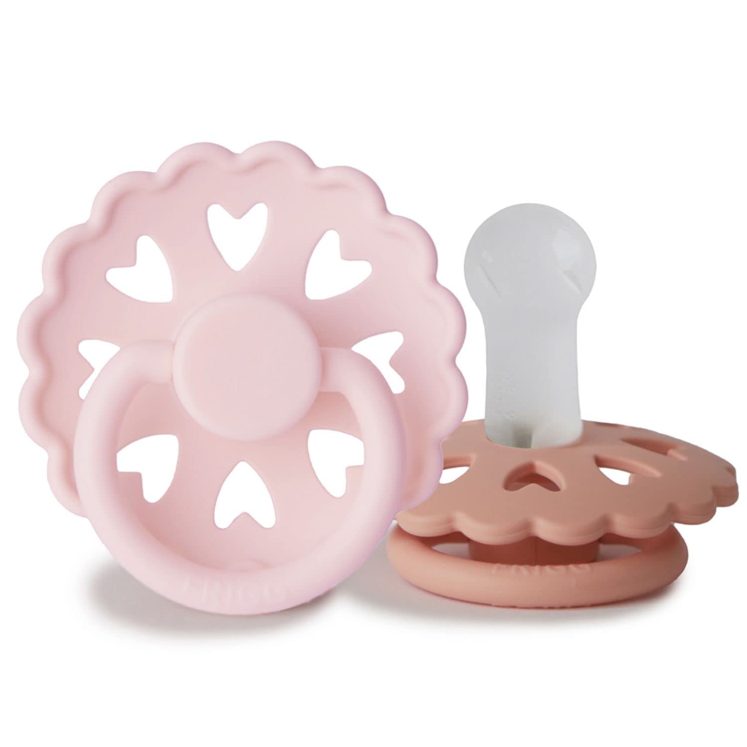 FRIGG Fairytale Schnuller 2 Packung | Silikon Schnuller | BPA-Frei | Hergestellt in Dänemark | Symmetrischer Sauger in Kirschform| (White Lilac/Pretty In Peach, Größe 2 (6-18 Monate))