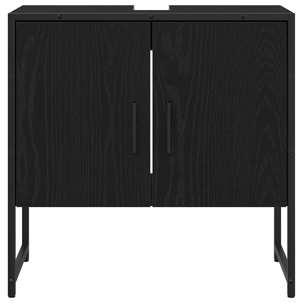 Armadietto da bagno in rovere nero, 60 x 33 x 60 cm, in legno, design moderno, con 2 ante, spazio per bagno, WC, corridoio, salvaspazio