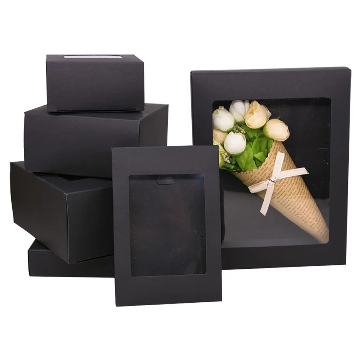 6 Pezzi Scatole Regalo in Carta Marrone Scatole in Carta Kraft con Finestra Trasparente per Dessert, Biscotti, Bomboniere E Altri Piccoli Oggetti Artigianali, 17,5 Cm x 13,5 Cm x 3,5 Cm