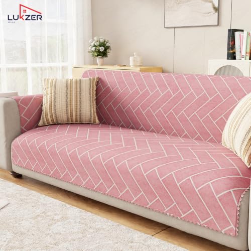 Image of Lukzer 3 Seater Sofa Cover Quilted Reversible WaveEdge Ultrasonic Cut Sofa Mat with Back and Hand Rest Covers - Brick Bloom - Washable Sofa Protector for Modern Living Room 180 x 150 CM /SC-201-03WB