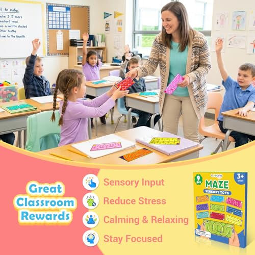 Image of LESONG Sensory Fidget Toys for Kids: 9 Pack Squishy Gel-Filled Sensory Maze for Autism Calming - Fidgets Bulk for Classroom Calm Down Corner School Prizes - Travel Toys for Car Road Trip Airplane