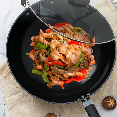 Wok de hierro negro con tapa y mango ergonómico 13.4 pulg miniatura 2