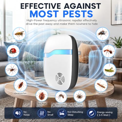 Image of Ultrasonic Pest Indoor Repeller, Repellent for Mouse, Roaches, Bugs, Ants, Spiders, Plug-in Device for Home (6 Pack)