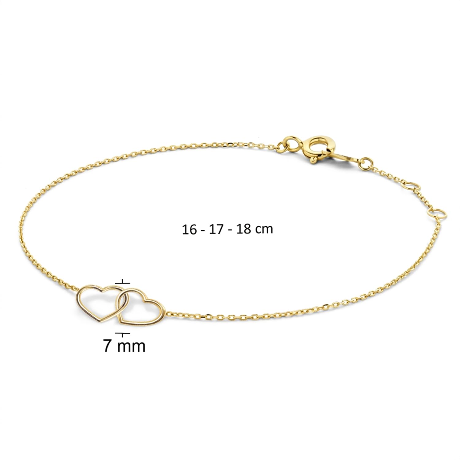 JACKIE GOLD Schmuck Damen | 14 Karat / 585 Echt Gold Armband | Double Heart Bracelet JKB23.049 | 16 – 17 – 18 cm Länge verstellbar | Armkette mit Herzen