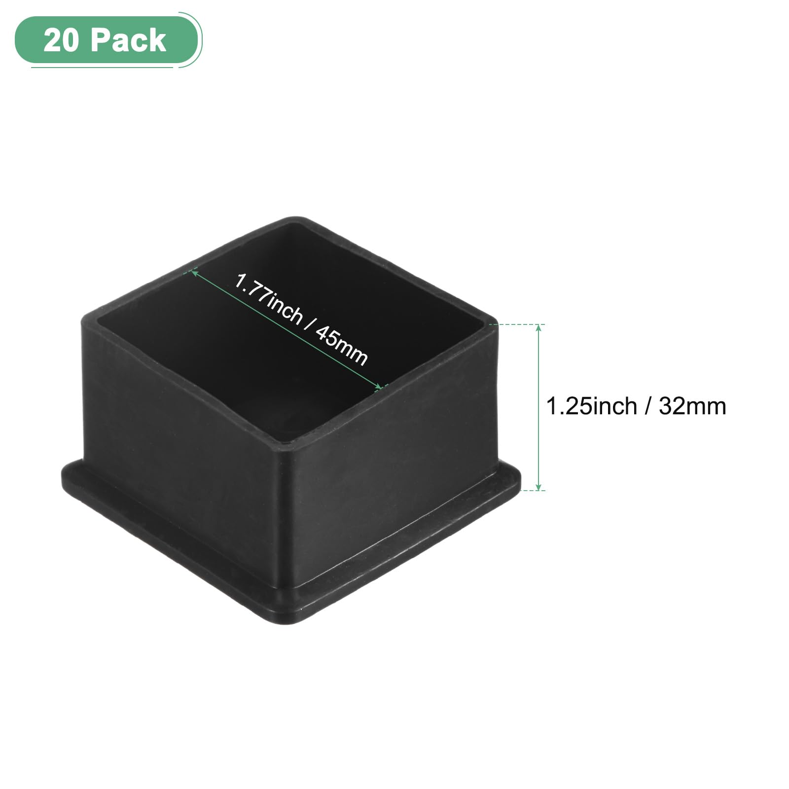 M METERXITY 20-Pack Square Chair Leg Caps, 1.77" (45mm) PVC Chair Leg Floor Protectors for Chairs/Table/Bed - Image 3