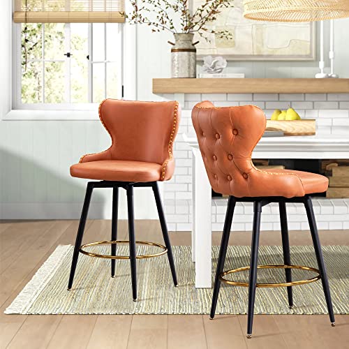 Dklgg Upholstered Counter Height Bar Stools Set Of 2, Adjustable 180° Swivel Counter Bar Stools With Tufted Back & Nailhead Trim, Kitchen Bar Stools Dining Room Chairs For Kitchen, Living Room #TOP6