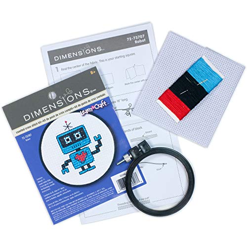 Image of Dimensions Learn-A-Craft Robot Mini Counted Cross Stitch Kit for Beginners, 3''