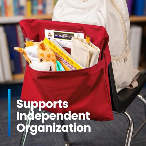Image of Seat Sack Student Chair Storage Pocket - 17 inch, Single Pocket, Classroom Chair Organizer for Student Desks, Durable Over-the-Chair Storage, Ready-to-Use Name Tag Window, Red, 1-Pack