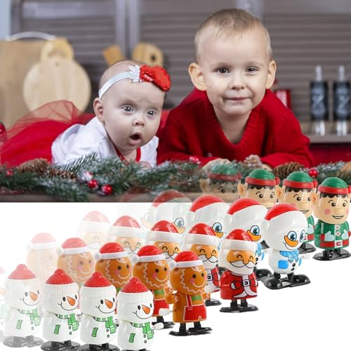 JSUEU Aufziehspielzeug Weihnachten,8 Stück Weihnachten Uhrwerkspielzeug für Kinder Spielzeug Aufziehfigur Weihnachten Geschenk Uhrwerk Lauf- und Springspielzeug Weihnachtsmann Pinguin Schneemann Elch