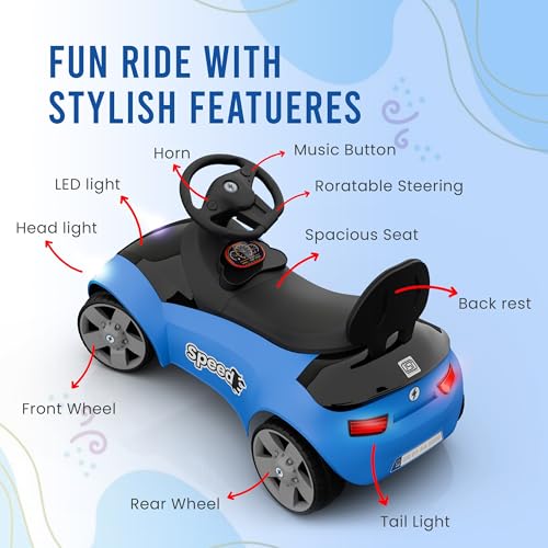 kidsROAR Baby Car - Push Ride On | Premium Push Toy with Music, Front & Rear Lights, 3D Colorful Lights, Supports Up to 100kg Car for Kids 1 Year to 5 Year (Blue) - Image 6