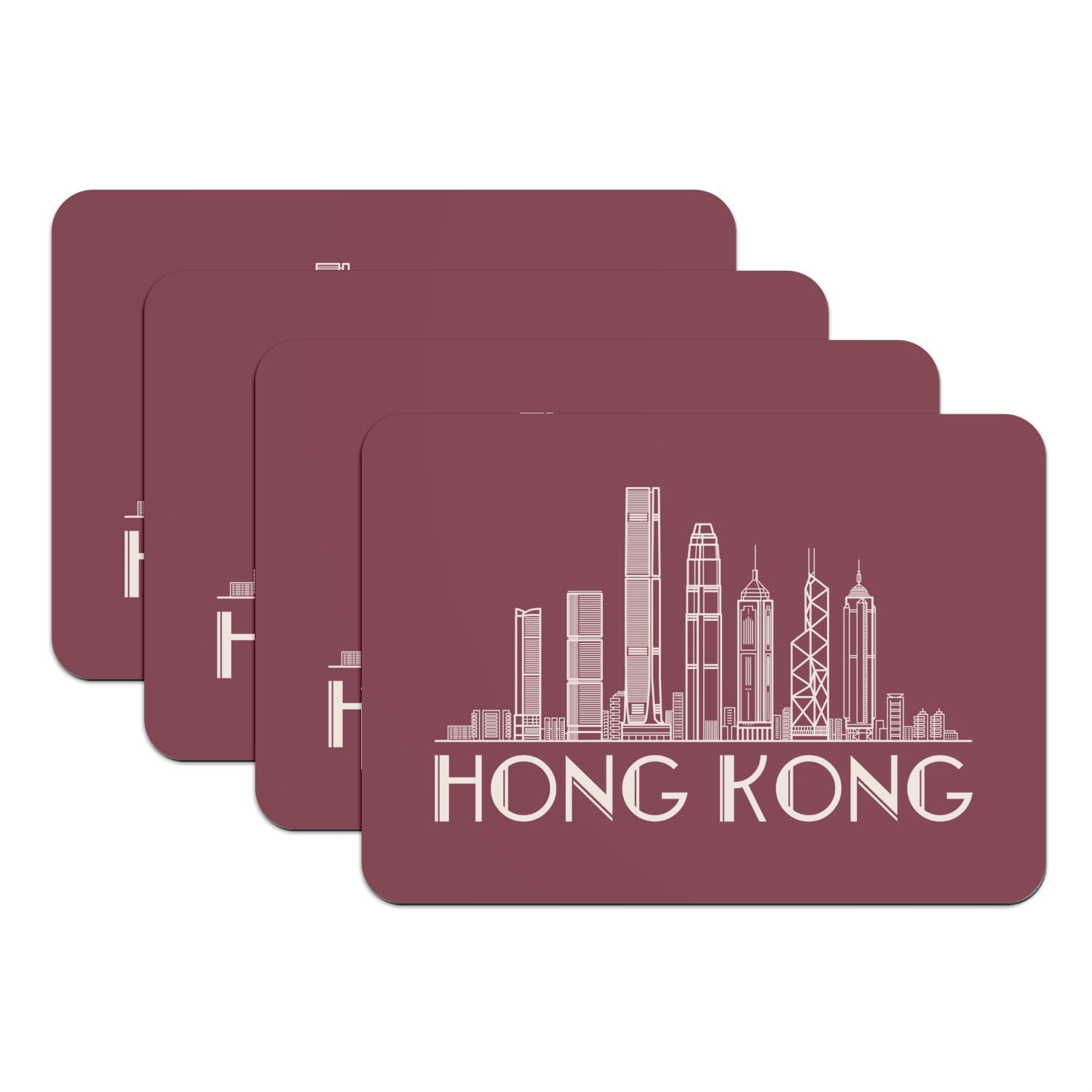 Set de table rouge Hong Kong grand format en caoutchouc antidérapant x4
