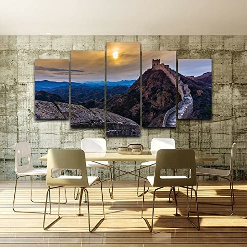 AREDE Tableau Mural 5 Panneaux - Coucher De Soleil 120x80cm - Décoration Prête à Accrocher - Salon, Chambre, Bureau