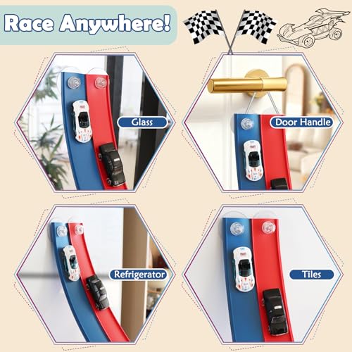 Image of Flex Tracks 15 Ft Starter Set, Flexible Race Track for Kids 3+ with Strong Suction Cups, Flexible Car Track Race Car Ramp Track Compatible with 1 /64 Diecast Cars, Portable Rolls Up Race Tracks