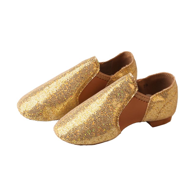 TMA EYES Golden Sequin PU Upper Slip-on Fashion Dance Shoes for Girl's(Golden,9)