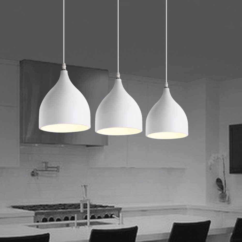 3-Lights Black Light Modern Aluminum Suspended Lighting Fixtures Minimalist Round Ceiling Hanging Lamp Dining Room Bedroom, Coffee Bar Chandelier Light/White/24Cm