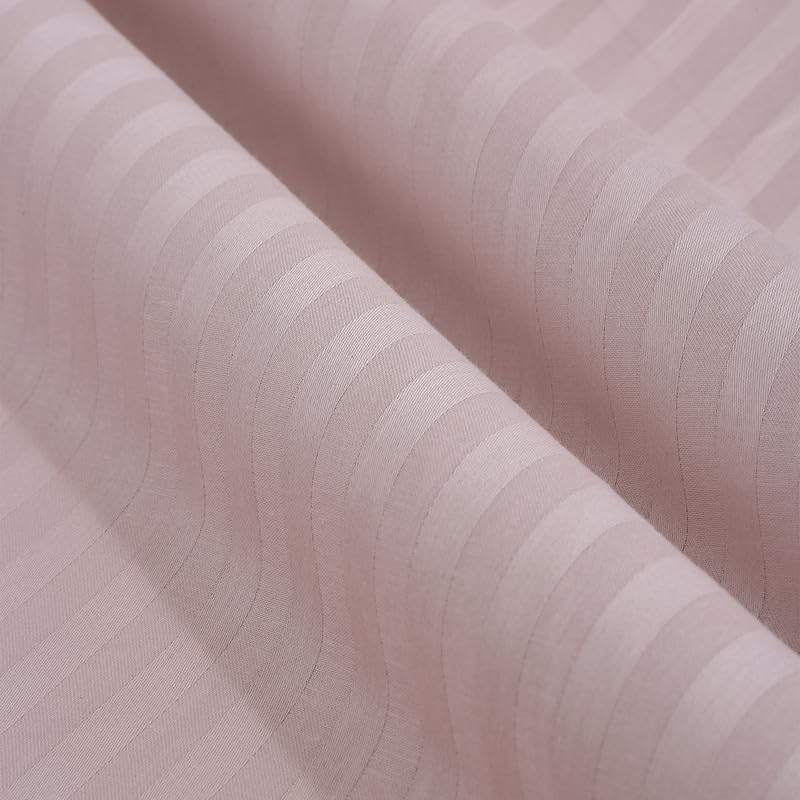 Image of NAKSH Elastic Fitted Bedsheets King Size 78 x 72 Inch, 210 TC Stripes Pure Cotton, Cameo Rose | 1 King Size Bedsheet with Elastic Fitted and 2 Pillow Covers